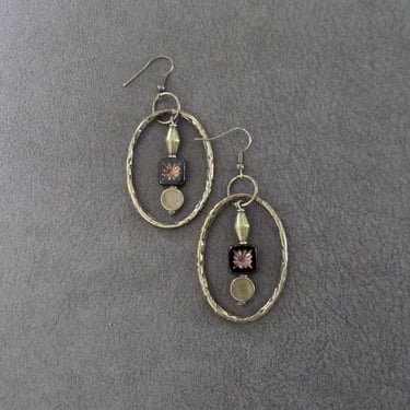 Bronze and Czech glass hoop earrings 