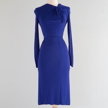 Divine 1950's Ceil Chapman Yves Klein Blue Silk Jersey Dress / Small