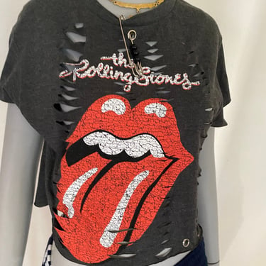 RETRO Rolling Stones t shirt, women's graphic print tee shirt, upcyled rock band t shirt, vintage inspired band shirt, cut up tee, size s m 