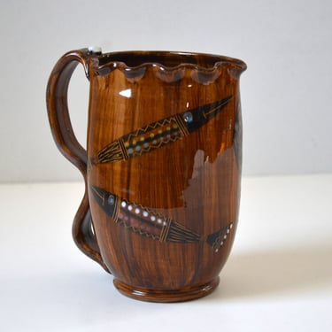 Vintage Italian Modern Pottery Pitcher with Fish Motif, attributed to Fratelli Fanciullacci 