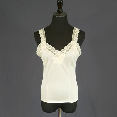 80s Light Beige Camisole - Lace Trim and Straps - Nylon Cami Blouse Slip - Vintage 1980s - Size S 34 