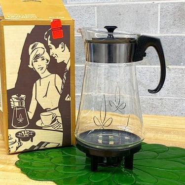 Vintage Pyrex Carafe Retro 1960s Mid Century Modern + Corning + Hot Coffee + Beverage Warmer + 12 Cup + Glass + Original Box + MCM Kitchen 