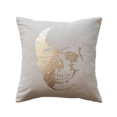 Gold Metallic Skull Pillow