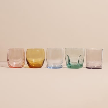 Vintage Multicolored Glasses, Vintage Rainbow Glass Set 