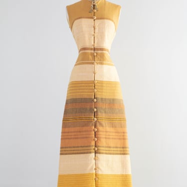 Radiant 1970's Hand Loomed Column Dress in Golden Earth Tones by The Clothes Horse / S