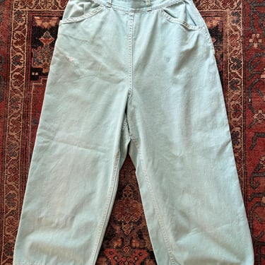 Vintage 40s 50s Turquoise Side Zip High Rise Capri Jeans Denim Clam Diggers 26 Women’s Small by TimeBa