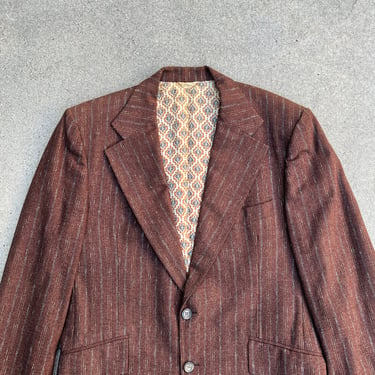 Vintage 60s 70s Men's Atomic Petrocelli Brown Sports Coat Jacket. Size 44L 