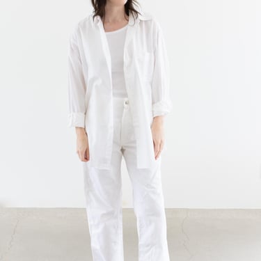 Vintage White Button up Shirt | Unisex Semi Sheer Cotton Work Studio Tunic | L | WS2 