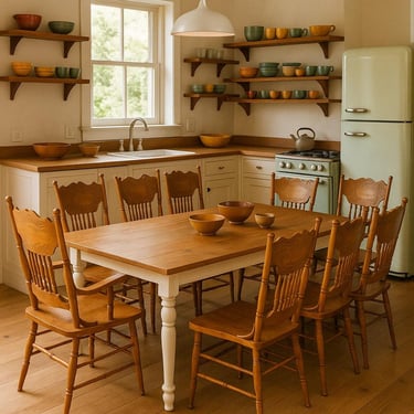 8 chairs  with wood seat dining chairs hand painted chairs custom color  wood pressback no paint 