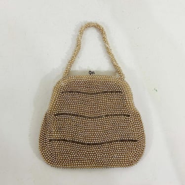 Vintage Cream Beaded Handbag Metal Kisslock Clasp Hecht Imperial White Evening Bag Bead Bridal Purse Wedding 50s 1950s 