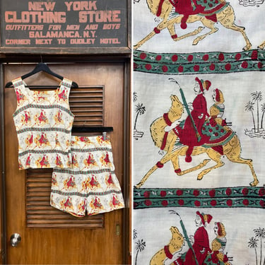 Vintage 1950’s Cotton Egypt Playsuit Two Piece Rockabilly Outfit, Vintage Two Piece, 1950’s Playsuit, Egypt, Novelty Print, Vintage Set 