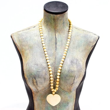VINTAGE: 1980s Long Natural Stone Heart Heart Necklace - Earthly Necklace - Love - SKU 4-B5-00011543 