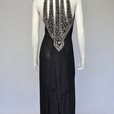 ON SALE 1930s black crepe beaded back formal dress XS/S 