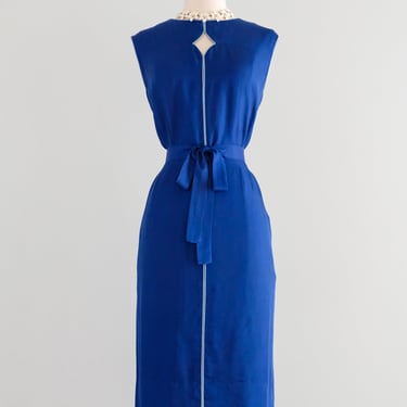 Vintage 1960's Royal Blue Silk Shift Dress with Pipe Seams by Peck & Peck / ML