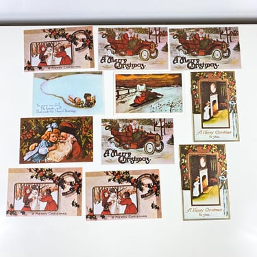 Vintage Christmas Postcards, Merry Christmas Postcards, Old St Nick, Santa Claus, Sledding, Christmas Dress, Snowman, Sepia Style Post Cards 