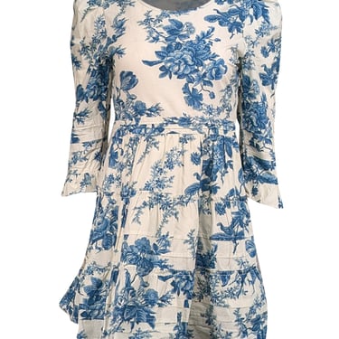 LoveShackFancy - Ivory & Blue Floral Cotton Dress Sz 2