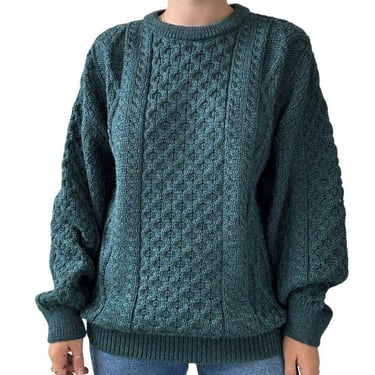 Aran Crafts Mens Green 100% Wool Irish Cable Knit Fisherman Sweater XL 