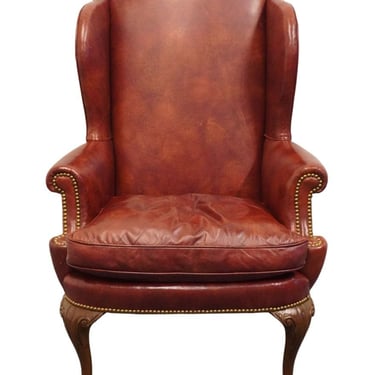 HENREDON FURNITURE Traditional Burgundy Leather Accent Studded Wingback Chair 