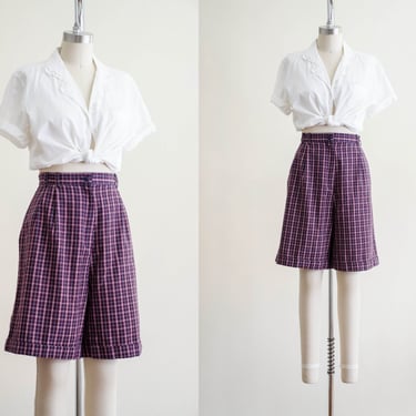 80s high waisted shorts | red navy plaid vintage shorts 