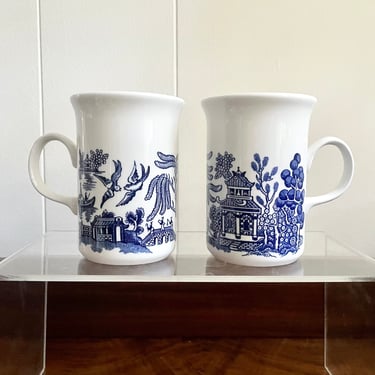 Set of 2- Vintage Churchill Willow Georgian Tall Coffee Tea Cup Mugs, Made in England 