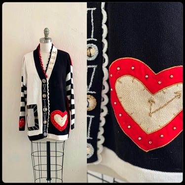 vintage queen of hearts clock red black knit cardigan 