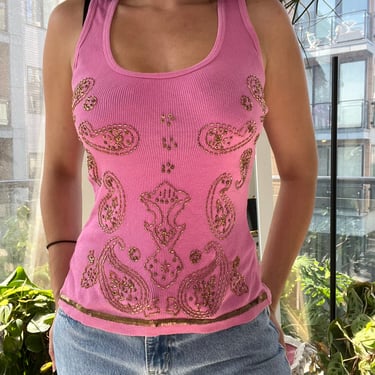 NWT Vintage Pink Beaded Paisley Tank Top by Guess Jeans