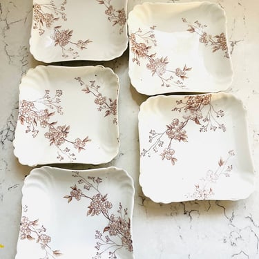 5 Antique Carlsbad Austria by Karlsbad BBD Floral Porcelain Square Plate Circa 1960s by LeChalet