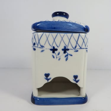 Vintage Blue White Chinoiserie Ceramic Tea Bag Dispenser 