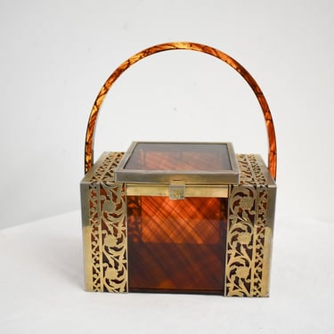 1950s Tyrolean Brown Lucite and Brass Box Purse 