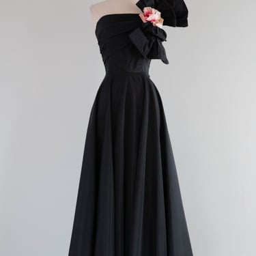 Spectacular Late 1940's Jack Herzog Black Taffeta Evening Gown / SM