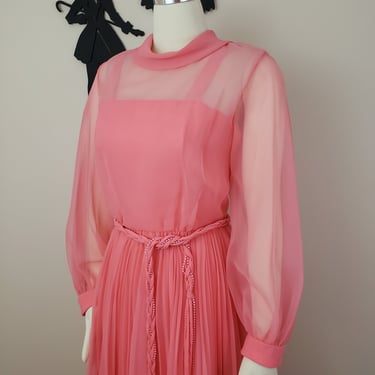 Vintage 1950's Cocktail Dress / 60s Coral Pink Party Dress S 
