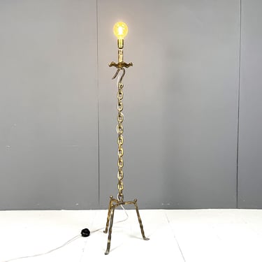 Vintage chain link floor lamp, 1960s - vintage metal floor lamp - gilt metal floor lamp - brutalist floor lamp 