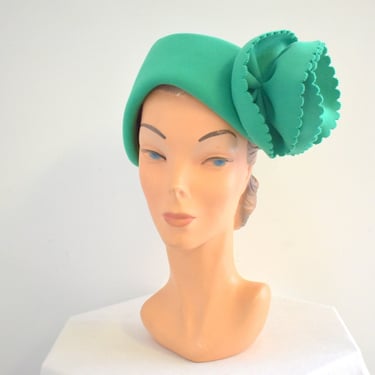 1960s/70s Mr. John Kelly Green Hat with Oversized Rosette 