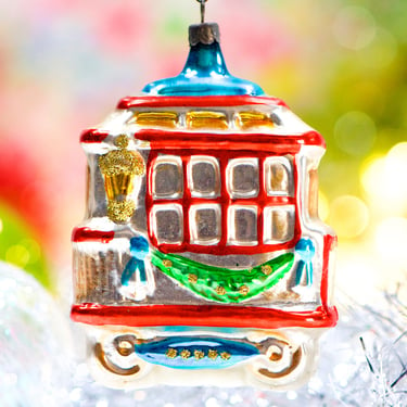 VINTAGE: Old Glass Train Ornament - Locomotive Ornament - Hand Painted Glass - Holiday, Christmas - SKU 30-402-00031222 