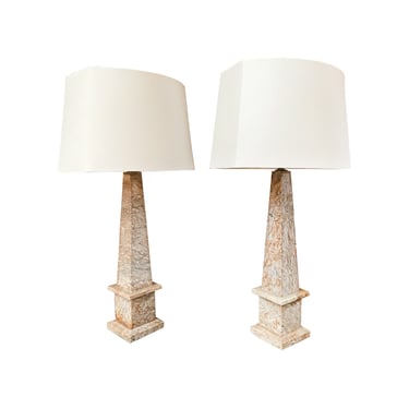 20th Century Marble Obelisk Table Lamps - a Pair