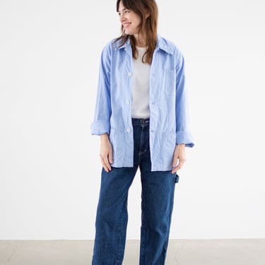 Vintage Light Sky Blue Chore Jacket | Unisex French Lightweight Cotton Utility Workwear | S M | 