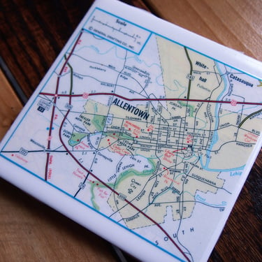 1981 Allentown Pennsylvania Map Coaster. Allentown Map. City Coaster. Pennsylvania Décor. Office Gift. Housewarming. Vintage Map Gift. 