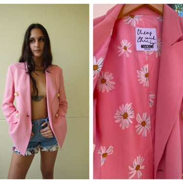1990's Moschino Blazer / Palm Beach Pink and Oversized Pearl Buttons Jacket / Secretary CEO / Barbie Movie Garb lol 
