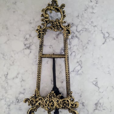 Vintage Antique French Ornate Victorian Style Brass Frame Holder Art Easel Recipe Book Stand Tablet Stand Tripod 