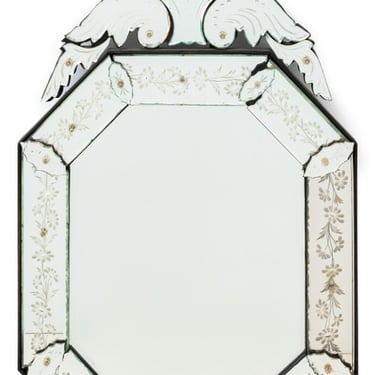 Venetian Etched Floral Motif Octagonal Mirror