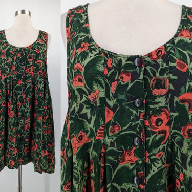 Vintage 90s Express Medium Poppy Print Sleeveless Mini Shift Dress 