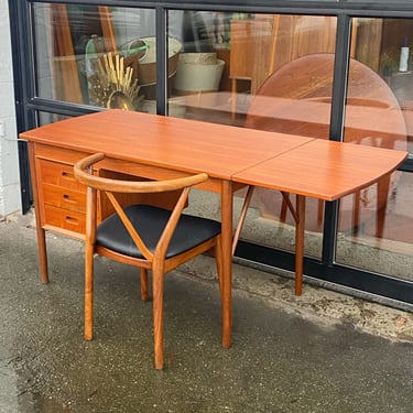 Quality Teak Drop-Leaf Desk w/ Diagonal Braces by EW Bach