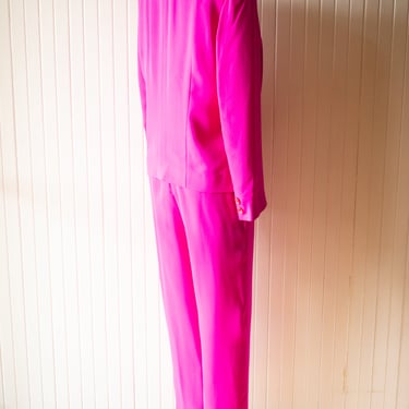 Vintage 1990s Dana Buchman Hot Pink Silk Suit Set Small