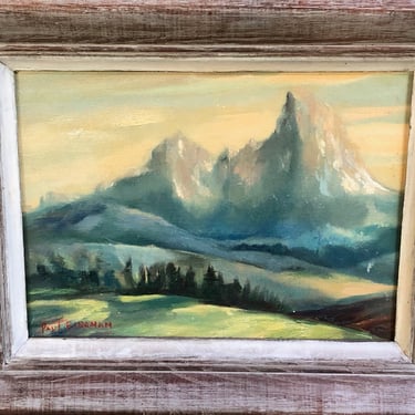 Original Oil Painting signed Oil Painting Vintage Impressionist Mountains Landscape Antique Frame Framed Art French Cottage Chic 