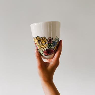 Bamboo Brush Floral Barrel Vase // handmade ceramic pottery 