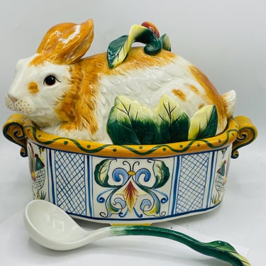 Fitz and Floyd Rabbit Soup Tureen WITH Ladle - Classics Ricamo- New Condition 11