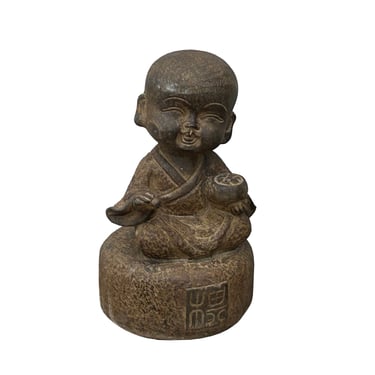 Oriental Gray Stone Little Lohon Monk Playing GoChess Statue ws3634E 