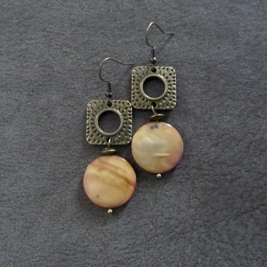 Brown mother of pearl shell and antique bronze earrings 2 