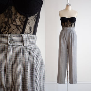 high waisted pants 80s 90s vintage white black houndstooth straight trousers 