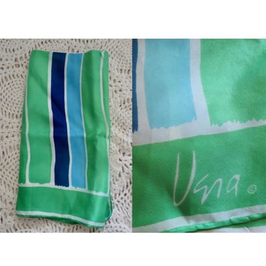 Vintage Vera Scarf - Vera Neumann Scarves - Silk Rayon Blend - Striped Blue Green White 